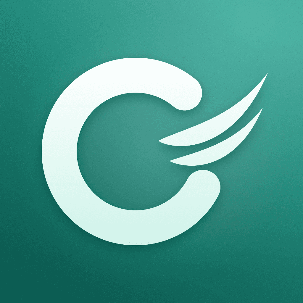 Breather’s deep teal icon: an open ring with a breeze flowing out of it