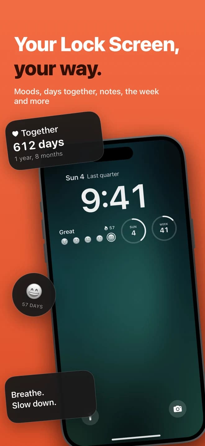 A Lock Screen with a mood, the days together and a note, made in WidgetMix